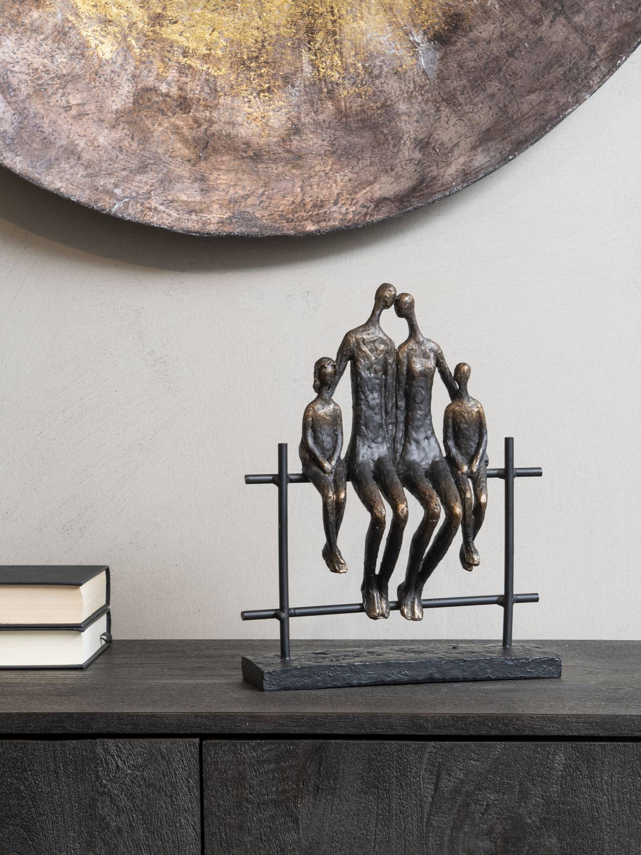 Libra Interiors Bronze Family of Four on Bench Sculpture