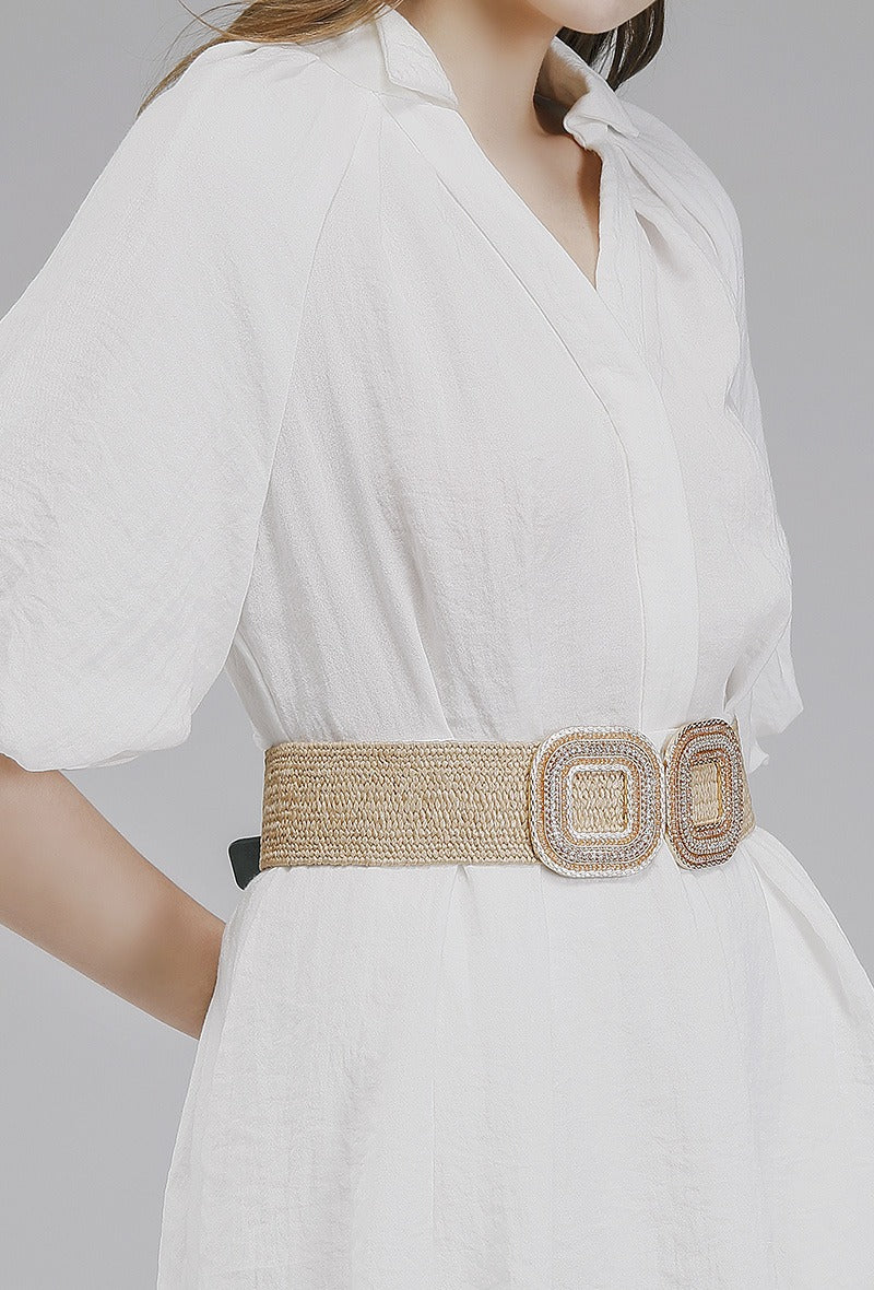 Woven/Braided Stretch Belt with Bead & Stone Detail