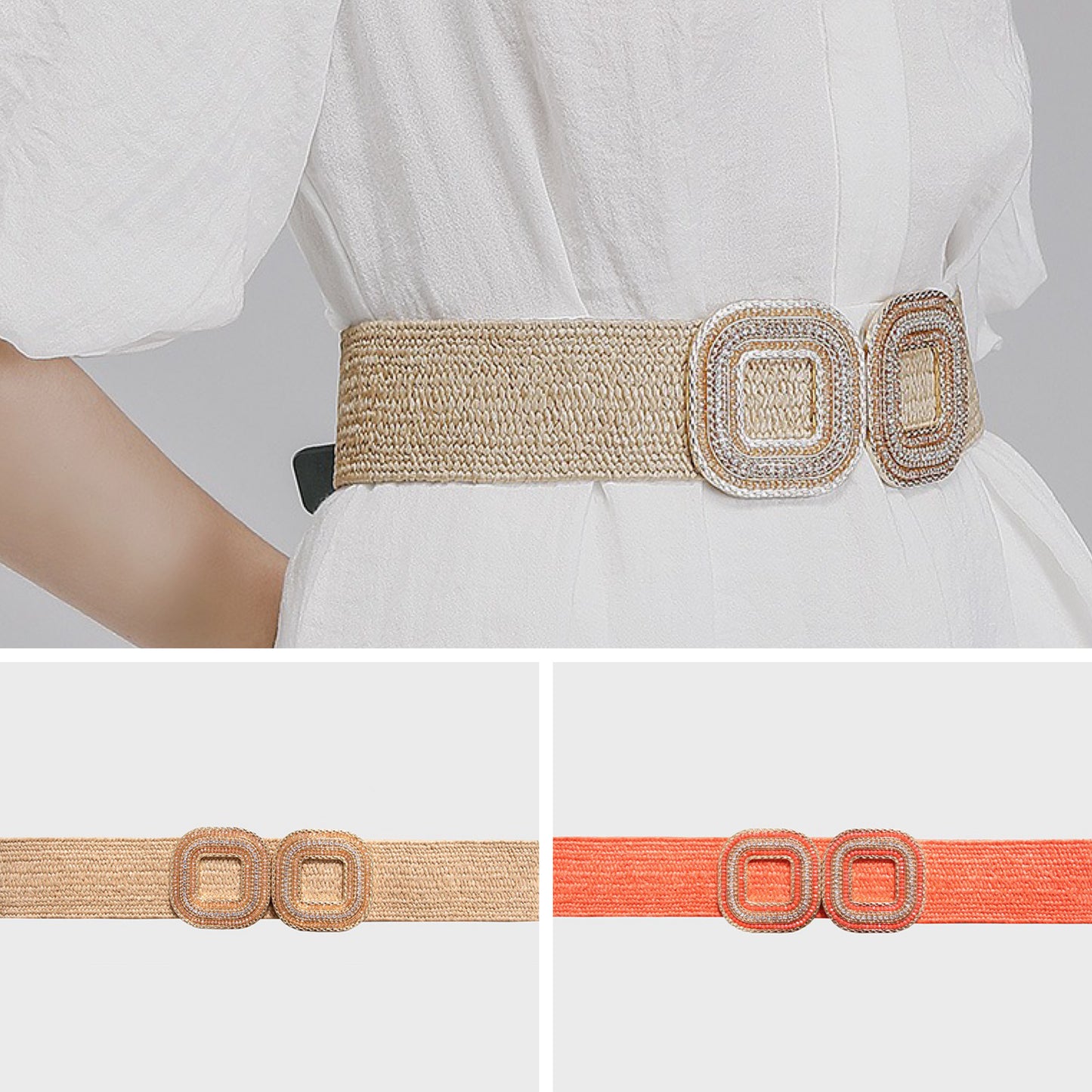 Woven/Braided Stretch Belt with Bead & Stone Detail