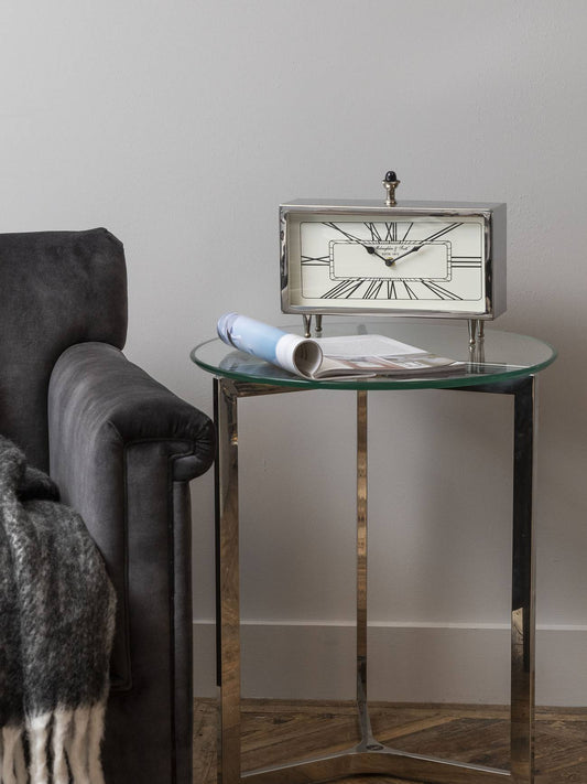 Nickel Rectangular Table Clock - 31cm