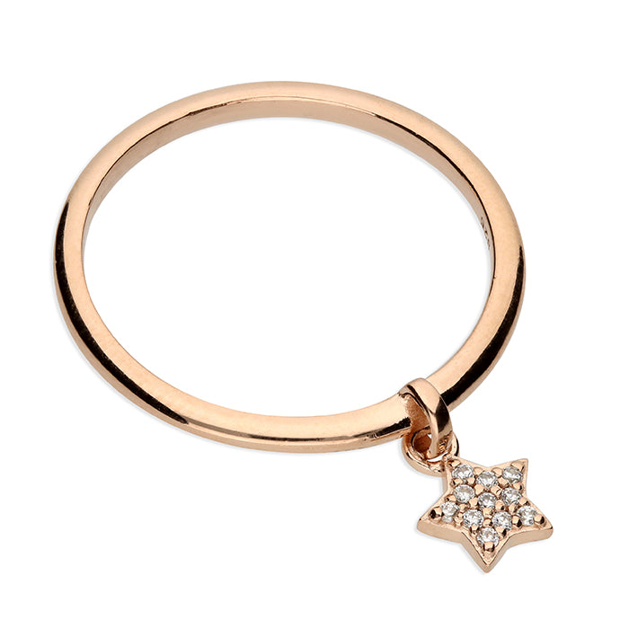 Sterling Silver Ring - Rose gold-plated cubic zirconia star charm on plain band