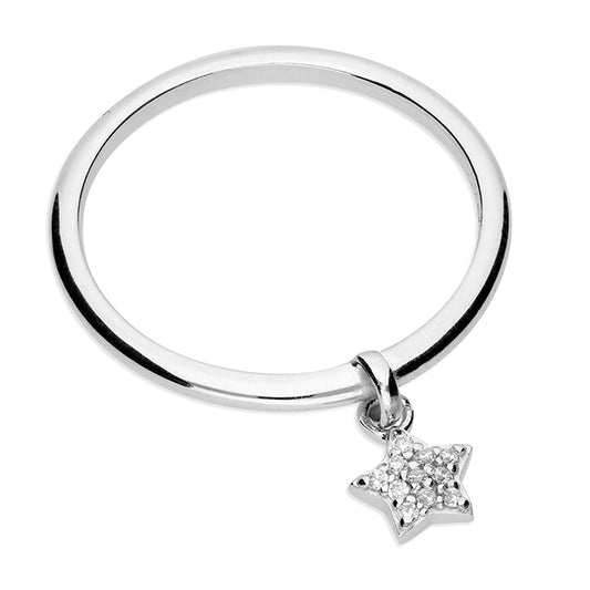Sterling Silver Ring - Cubic zirconia star charm on plain band