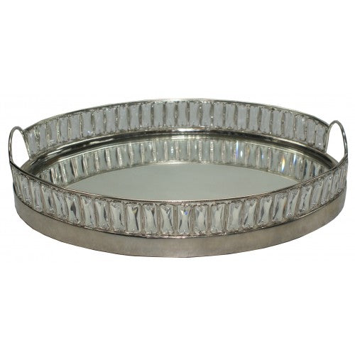 Oval Nickel And Mirror Tray With Crystals