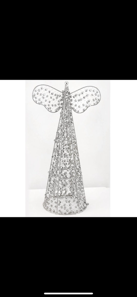 Silver Wire & Beaded Table Top Angel Christmas Decoration