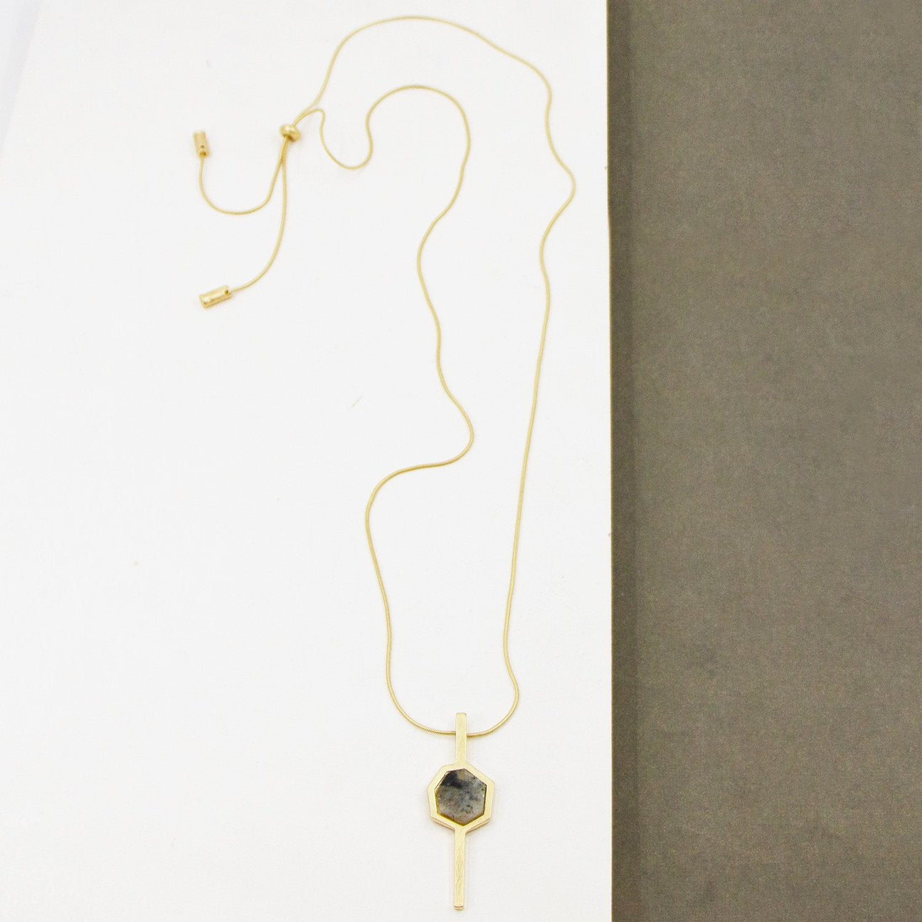 Geometric semi precious pendant long necklace