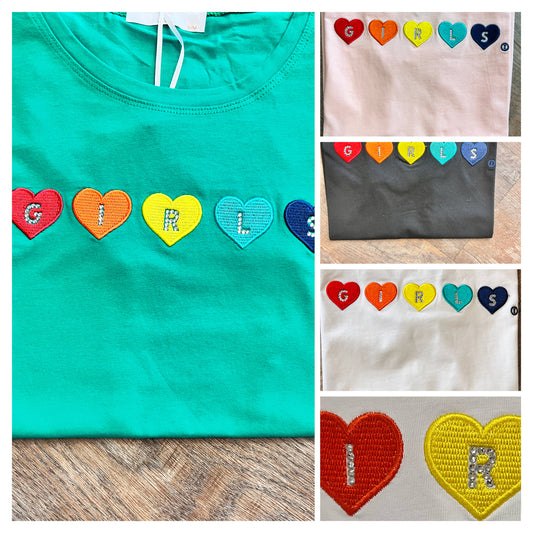 Diamanté “Girls” Multi Colour Heart T-Shirt