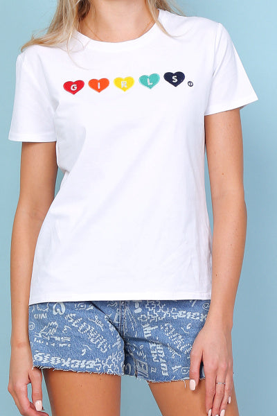 Diamanté “Girls” Multi Colour Heart T-Shirt
