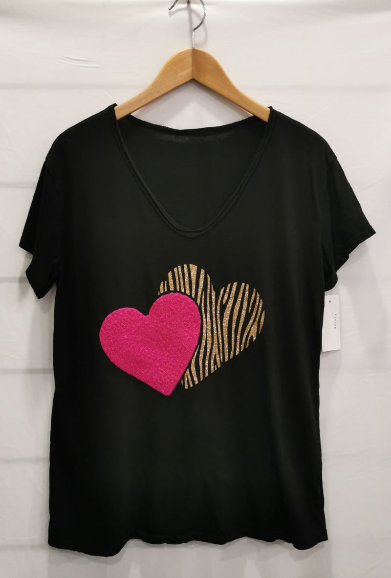 Gold Foiled Leopard Heart T-Shirt with colour contrast Heart