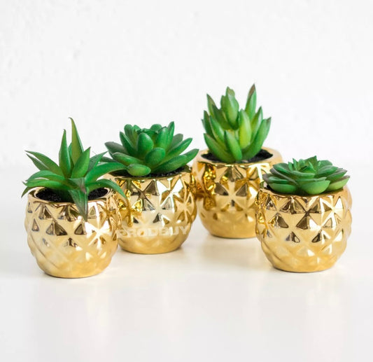 Set 4 mini Gold Potted Artificisl Succulents