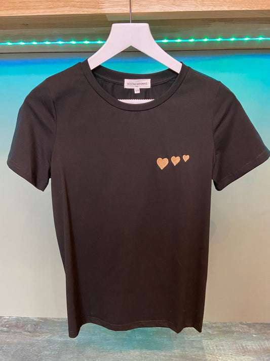 T-Shirt with Embroidered Golden Hearts
