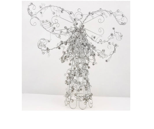 Silver Ball detail Beaded Table Top Angel Decoration - 48cm