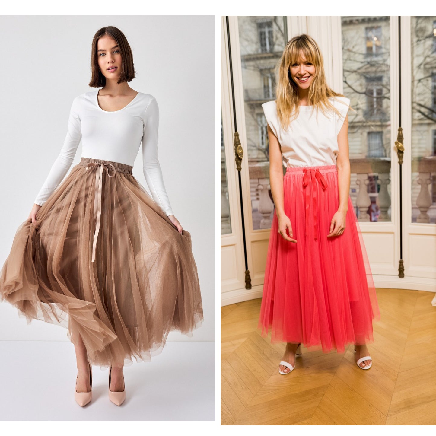 Tulle Layered Skirt with Satin Ribbon Tie