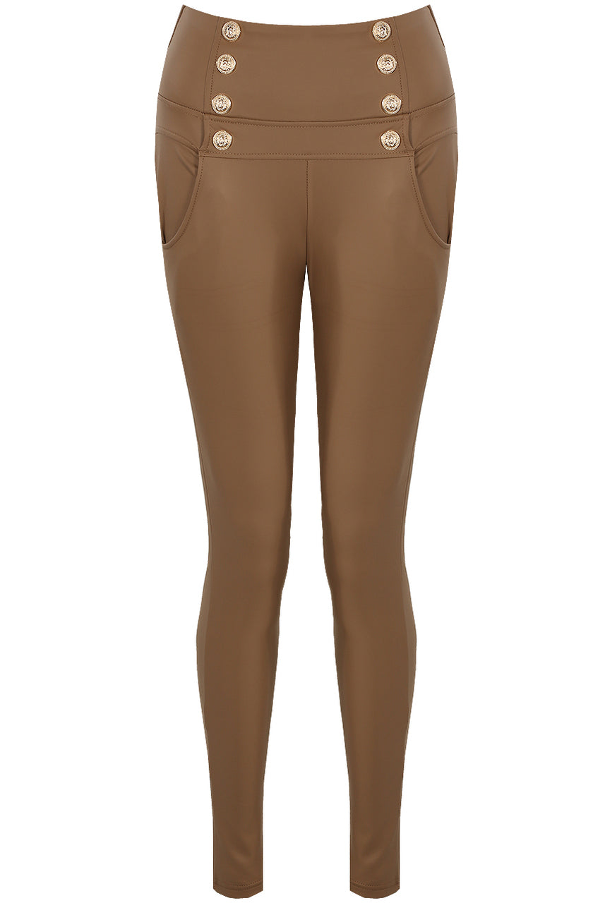 High Waisted PU Military style Stretch Leggings