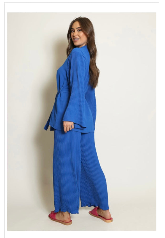 Pleated Belted Blouse & Trouser Co- ord Set