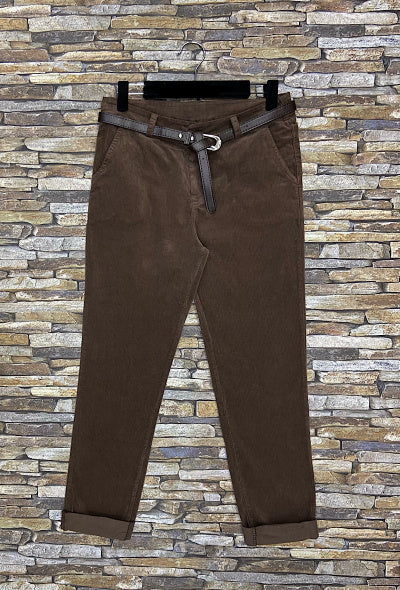 Velvet Cord Trousers with Belt- Made in Italy