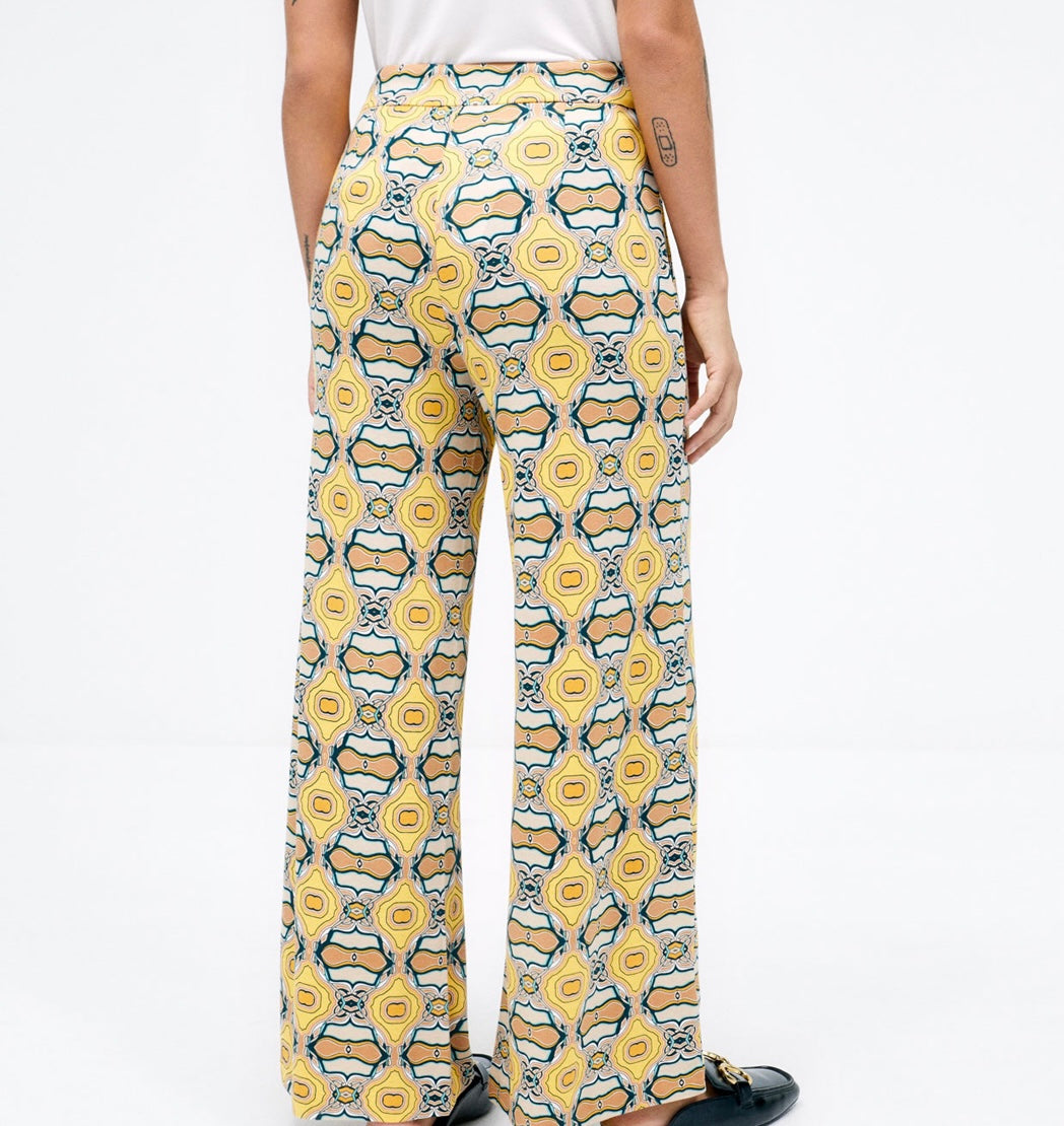 Surkana Stretch Yellow & Beige Print Trousers
