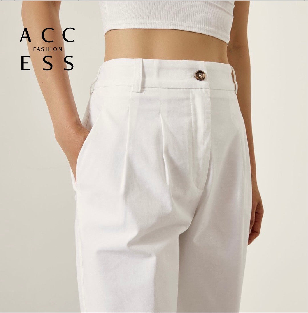 Access Cropped Trousers with Button Hem Detail