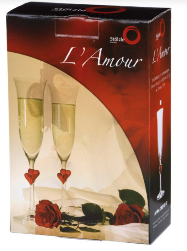 Set of 2 DRH L’Amour Heart Champagne Flutes - Gift Boxed