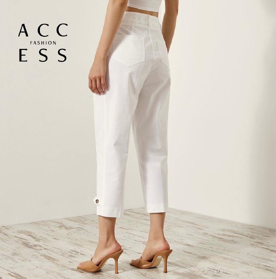 Access Cropped Trousers with Button Hem Detail