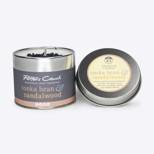 Potters Crouch Tonka Bean & Sandalwood Scented Candle in a Tin